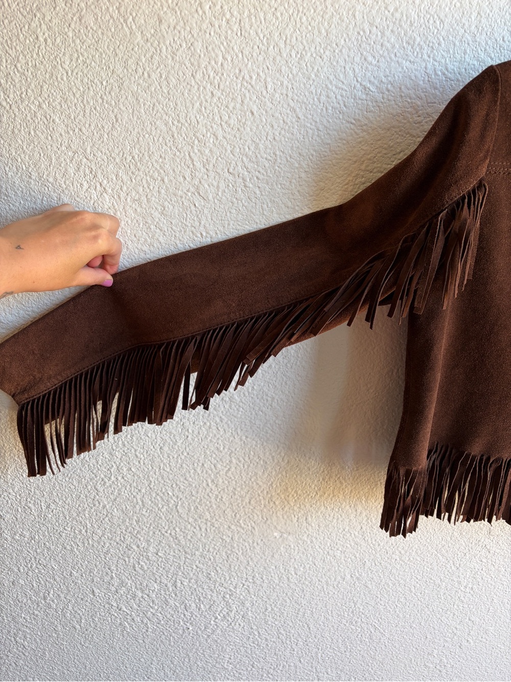 Y2K Chocolate Brown Suede Fringe Jacket Small - Picture 5 of 8